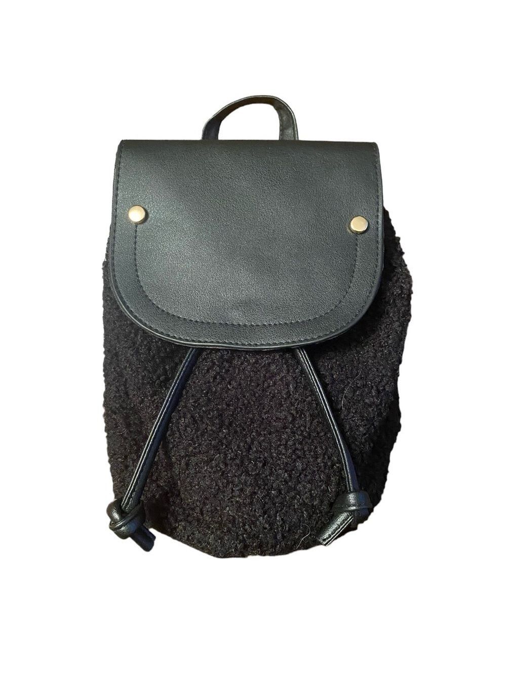 Ardene Black Sherpa Mini Backpack NWT
